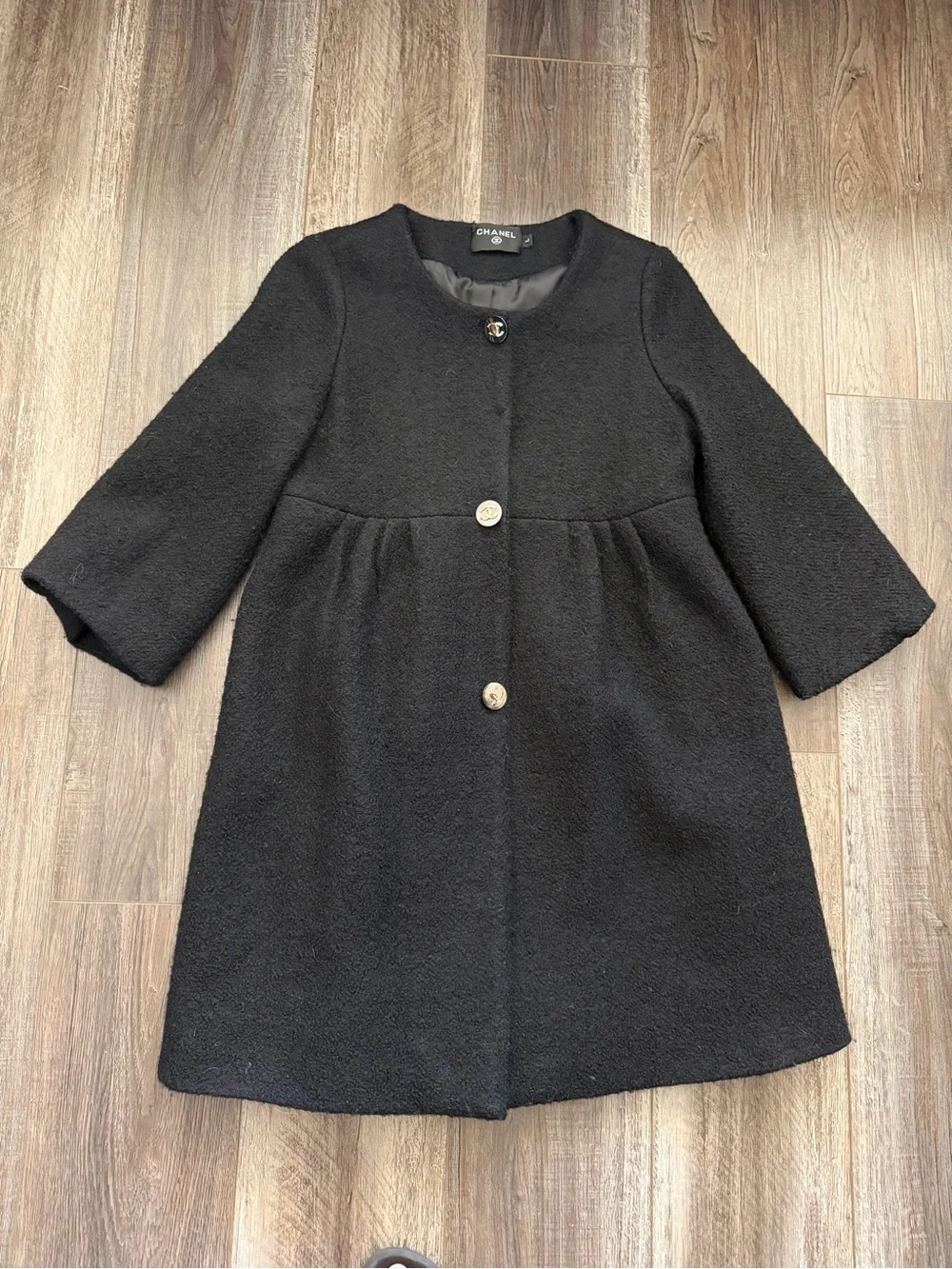 CHANEL Black Bouclé wool Coat Dress